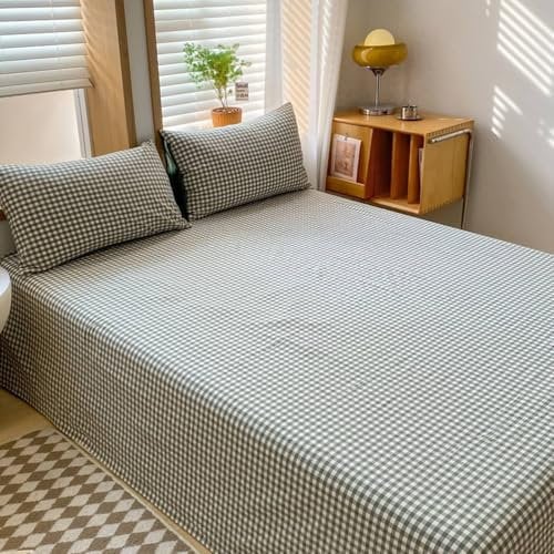 Homxi Bettlaken Queen,245 x 270 cm,Matratzenbezug Topper Baumwolle Gittermuster Spannbetttuch mit Doppelbett Grau Grün