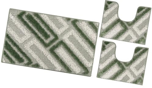 emmevi Tappeto Bagno Moderno Parure Set 3 Pezzi Soffice Shaggy Assorbente Antiscivolo Lavabile Verde