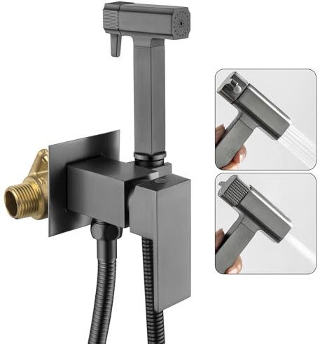Bidet Handbrause für Toilette Armaturen WC, Bidet Handbrause Set mit Dual-Modus (Jet/Stream) Messing Handbrause Toilette Wandhalterung für Waschbecken Bad Küche, 1.2M Schlauch, Grau