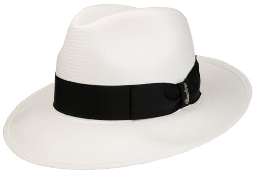 Borsalino Chapeau Panama Big Brim Femme/Homme - Made in Italy Paille de Bogart avec Ruban Gros Grain, Grain Printemps-ete Ete - 57 cm Nature-Noir