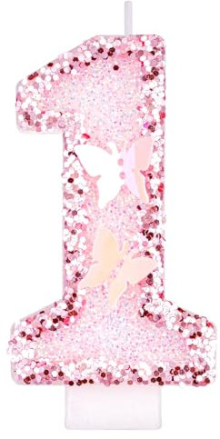 Alaoo Geburtstagskerzen Zahlen 1, Rosa Schmetterling Zahl Kerzen für Kuchen, 3D Schmetterling Geburtstagskerzen, Toppers für Mädchen, Geburtstagsdekorationen, Partyzubehör