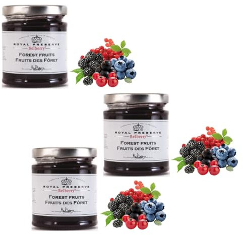Belberry® | Confettura Frutti di Bosco - 3 x 215 Gr | Marmellata Fragole Ribes Lamponi More per Brioches, Panini, Crostate o Biscotti