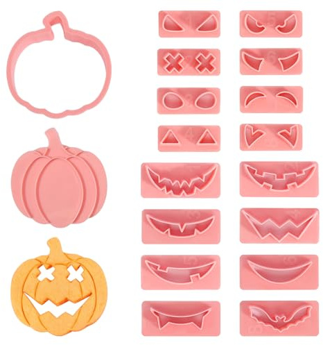 18 Pcs Halloween Keksausstecher Set, 3D KüRbis Ausstecher Ausstecher Kunststoff 3D Plätzchenausstecher, Keksausstecher für Halloween Party Zubehör Dekorationen für Keksteig Fondant Donut