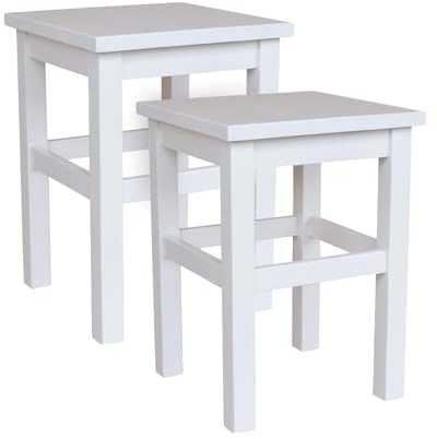 Metdrew Holzhocker | Holzhocker 32 x 32 x 45 cm | Küchenhocker | Quadratischer Hocker | Rustikaler Stil | Einfacher Hocker | Küchenhocker aus Holz | Holzschemel | Farbe: Weiß | 2 Stück