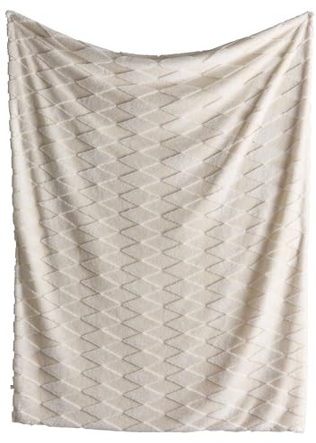 Appletree Hygge Recycled Polyester Throw, Natural, 150 x 200 cm, Jacquard Boucle with Tufted Harlequin Diamonds, Cosy Diamond Collection, Chocolate