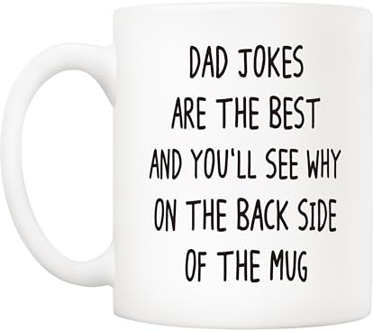 5Aup Funny Dad Jokes Coffee Mug Gifts 11 Oz- Funny ‘Best Dad Jokes’ Ceramic Cup, Interactive Ideal for Father & Joke Lovers