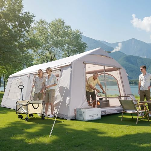 MOPHOTO Inflatable Tent for Camping 2 Rooms, Waterproof & Pump for 8-10 Man
