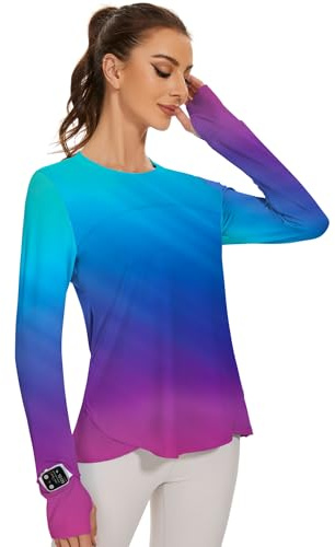 IECCP Camiseta deportiva para mujer, manga larga, protección UPF 50+, protección UV, protección solar, camiseta de manga larga, ajuste delgado con orificio para el pulgar Rashguards