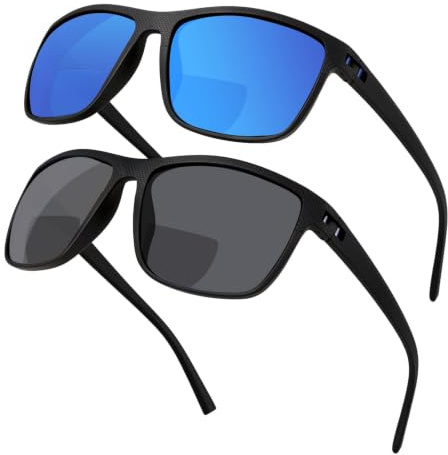 YOBOCO Sportlich Bifokale Sonnenbrille Herren, 2er-Pack Leichte Getönte Lesesonnenbrille Quadratisch Sonnenbrille mit leseteil für Sport Fahren