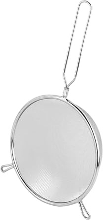 Long Handled Stainless Steel Fine Mesh Sieve - Fine Mesh Strainer for Kitchen, Ideal for Sifting Straining, Draining, and Washing, Fruits, Vegetables, Salads and More,16cm Diameter Metal Colander