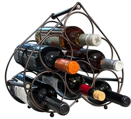 Guokanfly Small Wine Rack, Wine Holder Tabletop Freestanding, Heart Shape | Metal Wine Rack 6 Bottles, Portable Wine Rack, Wine Bottle Organizer for Cabinet Coffee Bar Kitchen, Iron, Black
