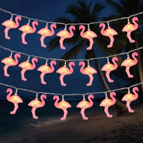LQTSLFM Flamingo Lichterkette Außen, Tropische Hawaii Sommer Lichterketten, Flamingo Deko Lichterkette für Garten Party Terrasse Balkon Sommerdeko
