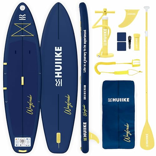 HUIIKE Stand Up Paddle Board 10'6, 11'6 eller 12'6 Touring med Tillbehör | Upp till 130, 150 eller 170 kg. Uppblåsbar SUP-Bräda Stabilitet och Motståndskraft med Paddel, Pump, Fena, Leash, Ryggsäck