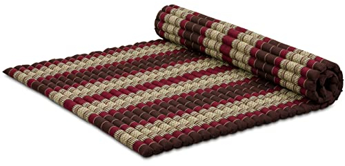 livasia Rollmatte XXL breit Doppelbett - 200x145x4,5cm - Gästebett Gästematratze 2 Personen mit Muster, Reisebett für Kofferraum und outdoor, Thaimatte Kapok Garten und Balkon (Weinrot)