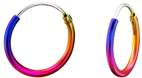 Monkimau Damen Ohrringe Regenbogen Creolen aus 925 Sterling Silver echt Silber mit Durchmesser 16mm