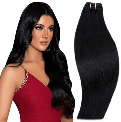 RUNATURE Weft Hair Extensions Real Human Hair 12 Inch Black Sew in Straight Remy Invisible Double Weft Extensions hair 70 Gram #1