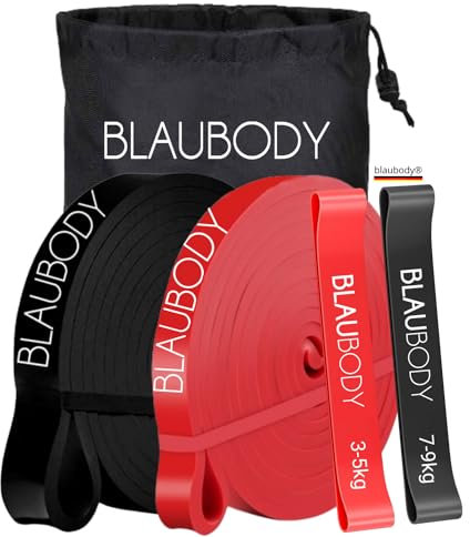 Fitnessbänder Gymnastik Band Praktisch [4er Set] x2 Pull up Band 1xRot (Light 6-12kg) +1xSchwarz (Strong 22-34kg) +2 Widerstandsbänder mit 2 Stufen Powerband Terrabänder für Muskelaufbau Yoga Pilate