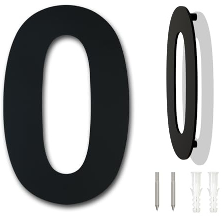 Gebürsteter moderner Edelstahl Hausnummer-100mm hoch-schwarze Beschichtung, schwebende Erscheinung (Nummer 0)