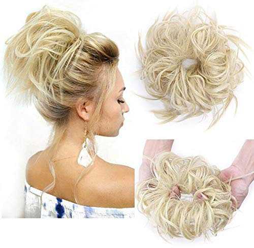 XXL Haarteil Extensions Dutt Haargummi mit Haaren Glatt Haarknoten Hochsteckfrisuren Haarverlängerung für Frauen 45g Bleichmittel Blond