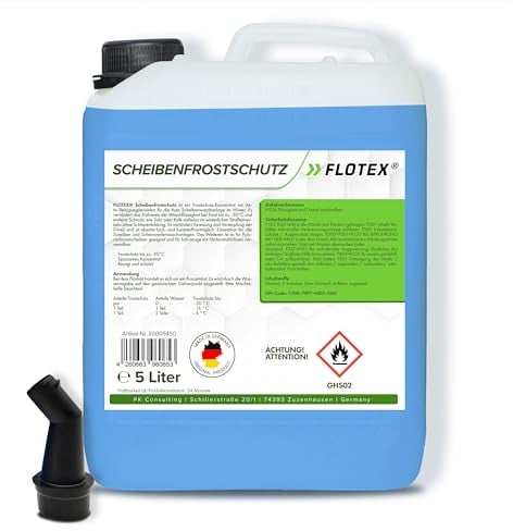 Flotex® Scheibenfrostschutz Konzentrat 5L – Hocheffektiver Scheibenwasser Frostschutz bis -30°C – Absolut rein & schlierenfrei - Sofort mischbereit – Angenehmer Citrusduft