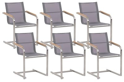 Beliani Gartenstuhl aus Edelstahl mit Polyester in Grau 6er Set Moderner Look Cosoleto