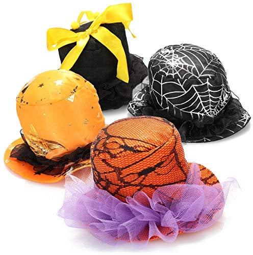 com-four® 4x Mini-Hut für Halloween - Partyhut mit Clip für Fasching, Silvester, Mottoparty - Kopfbedeckung in verschiedenen Designs [Auswahl variiert] (bunt)