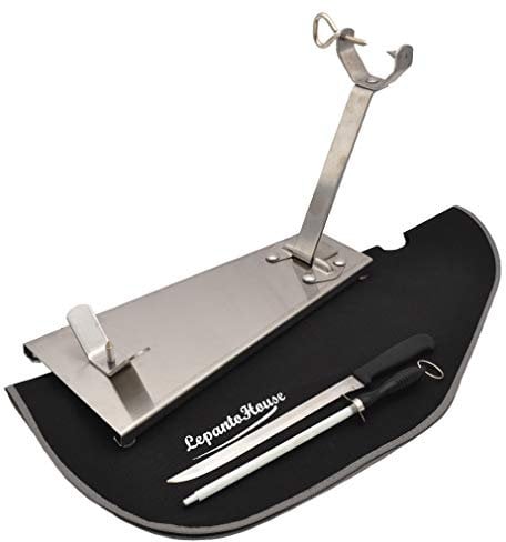 FERRETERIA LEPANTO LepantoHouse Schinkenhalter, zusammenklappbar, aus Edelstahl, mit Schinkenmesser, Schinkenmesser + Chaira + Schinkenabdeckung