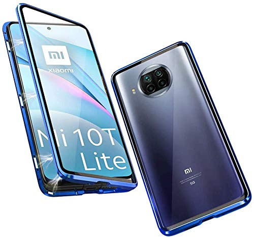 Handyhülle für Xiaomi Mi 10T Lite / Redmi Note 9 Pro 5G Hülle Magnetisch Adsorption, Schutzhülle 360 Grad Komplett Schutz Hülle 2 in 1 Metall Bumper mit Doppelte Seiten Gehärtetes Glas Schutz Cover