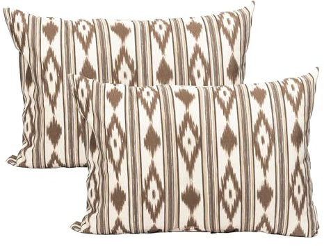 TRESMESTRES Sofa Kissenbezüge - Mediterranes Design, Lebendige Farben, Ikat-Muster - Deko Kissenbezüge Boho, Lässig und Modern - Kissenbezüge 40x60 cm - Braun, 2er Set