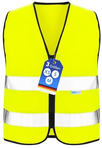 EAZY CASE Reflektorweste für Kinder, Sicherheitsweste, Reißverschluss-Warnweste mit Reflektoren, atmungsaktiv, Reflektierend, zur Erhöhung der Sichtbarkeit im Straßenverkehr, XS, Gelb