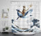 LB Lustige Katze auf Wal Duschvorhang Antischimmel Wasserdicht Badezimmer Vorhänge Japanische große Welle und Holzplanke 180x200cm Extra Lang Polyester Bad Vorhang mit Haken