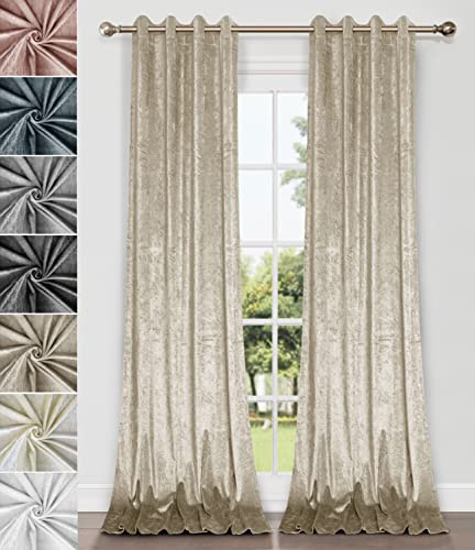 Home Direct Vorhänge, Gardinen aus zerknittertem Samt, Vorhang mit Ösen, ungefüttert, 2 x 245cm x 140cm(LxB), 1 Paar Beige