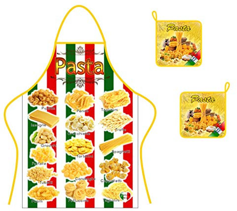 Generico Ensemble tablier + 2 maniques tissu coton pâte italienne produits italiens, rouge, M