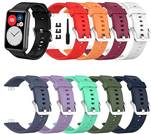 SenMore 10-teilige Armbänder Kompatibel mit Huawei Watch Fit Armband Ersatz Armband Ersatz Sport Silikonarmband Geeignet für Huawei Watch Fit