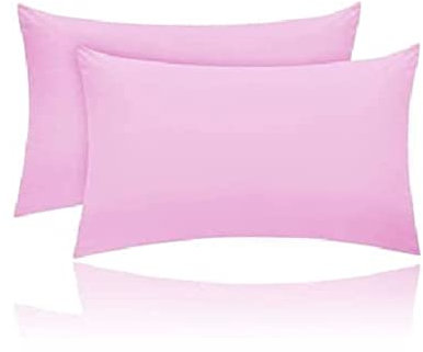 Juego de 2 fundas de almohada de lujo, 50 x 75 cm, 100% polialgodón, teñido liso, para dormitorio, funda de almohada, color rosa