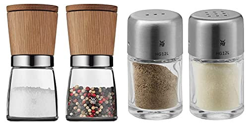WMF Ceramill Nature Salz und Pfeffer Mühle Set 2-teilig, unbefüllt, für Salz, Pfeffer, Chilli, Salzmühle & Bel Gusto Salz und Pfeffer Streuer Set 2-teilig, Streuer klein, Salzstreuer mini