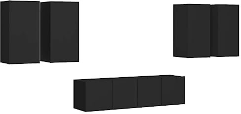 vidaXL Ensemble de Meubles TV 6 pcs, Ensemble d'Armoires de Télévision avec Rangement, Meubles Télé de Salon, Noir Bois d'Ingénierie