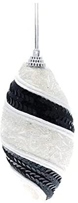 Ingrocart 6 ovale Weihnachtskugeln 12 cm - Farbe Schwarz/Weiß - Dekoration Weihnachten