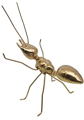 Tricune, Goldfarbene Mini-Ameisenskulptur aus massivem Metall, Insektenornament für Wohnraum, Büro, Garten oder Schreibtischdekoration