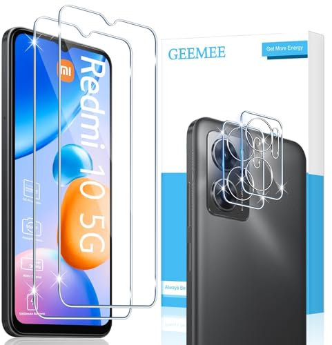 GEEMEE für Xiaomi Redmi 10 5G de Pantalla Protector de Lente de cámara,【2 Pack + 2 Pack 】 Cristal Templado Película Vidrio Templado 9H Alta Definicion Glass Screen Protector -Transparente