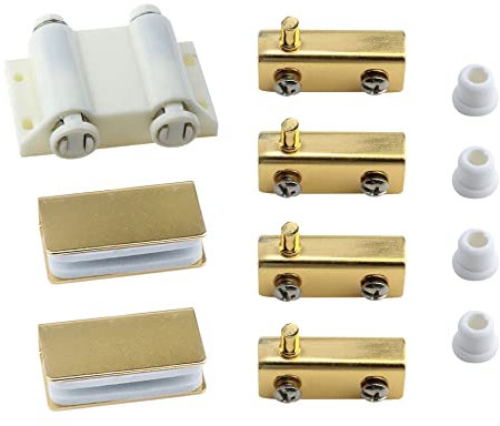 Pastlla Glastür-Scharnier mit Magnetverschluss und Klemme, Set für Badezimmer, Vitrinen, Schranktüren (Gold)