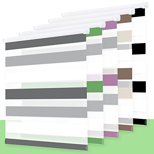 Rollo, Rollos für Fenster Doppelrollo ohne Bohren, Doppelrollo Klemmfix ohne Bohren, Rollo ohne Bohren, Doppelrollo ohne Bohren, für Fenster und Türen Weiß-Grau-Anthrazit 70 x 130cm