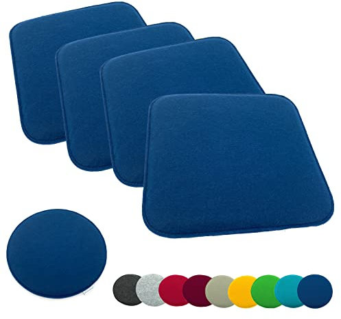 heimtexland ® 4er Pack Sitzkissen Filz Stuhlkissen Bodenkissen Polster Stuhlauflage Indoor Outdoor Kissen eckig Typ631 Filzkissen Marineblau 35x35 cm 4 Stück