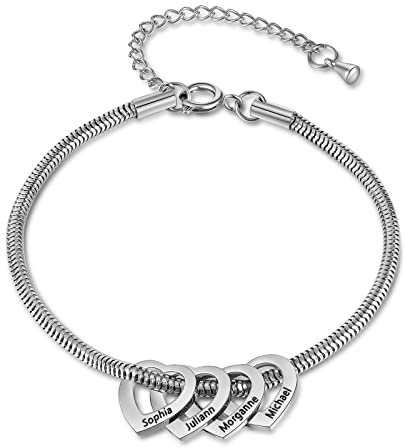 Wamantic Personalisierte Fußkettchen für Frauen - Fußarmband mit Herz Charms, Gravur Name Fußkettchen Armband Sommer Schmuck Accessoire (Silber, 3-Namen)
