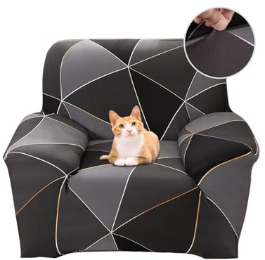 Jaotto Sofabezug 1 Sitzer Elastischer Stretch Spandex Sofa Überwürfe Sofahusse Antirutsch Waschbar Sofaschoner Couchbezug für Sofa mit Armlehne,Braune Geometrie