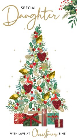 Daughter Xmas Tree Embellished Christmas Card Hand-Finished Champagne Cards XCDC363