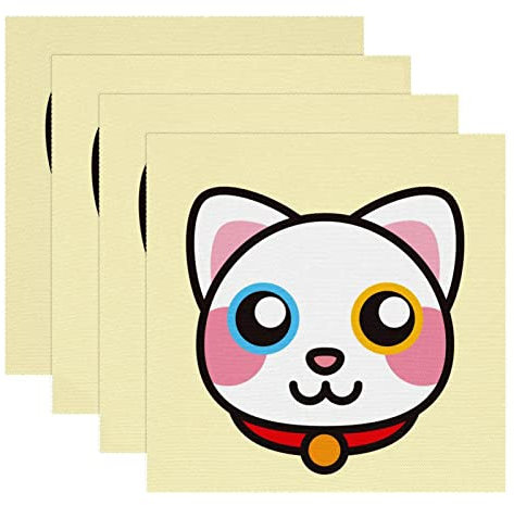 Stoff-Tischsets, waschbare Tischsets für Esstisch, 4er-Set,Katze Tierkarikatur