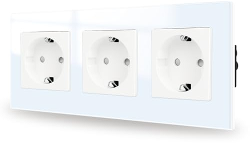 JIMEIDA Base de cristal en color blanco para empotrar, bases Schuko de 3 vías, toma de pared con contacto de protección 16Amp, 250V, 228mm*86mm