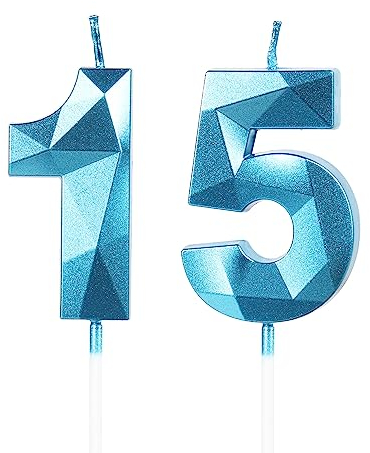 Yiran Geburtstagskerzen Zahlen 15, 5cm 3D Blau Geburtstagskerzen, Kerzen Geburtstag, Geburtstag Kerzen, Tortendeko Geburtstag, Kuchendeko Geburtstag, Geburtstagskerzen für Geburtstagsdeko, Nummer 15