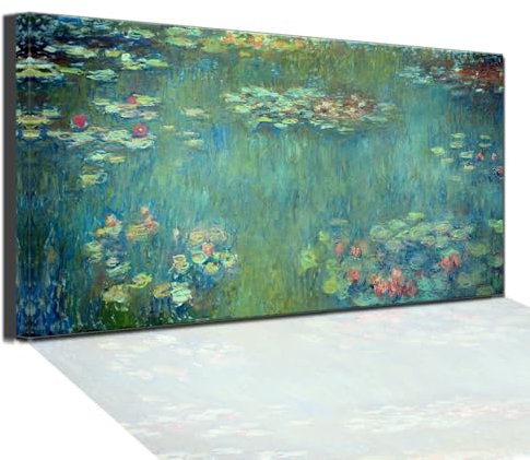 QBQT Water Lilies by Claude Monet Living Room Wall Art Oil Painting Canvas Print Garden Flowers Extra Large Artwork for Home Bedroom Office Lounge Decor Frame 20x40inch